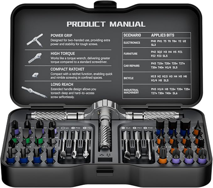 24-Piece Magnetic Ratchet Screwdriver Set with T-Handle