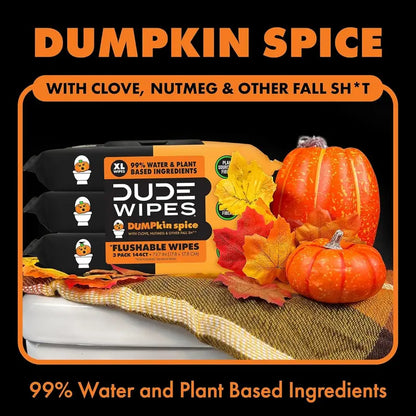 Flushable Wipes - 6 Pack, 288Wipes - DUMPkin Spice with Clove, Nutmeg,and Other Fall Scents - Septic and Sewer Safe